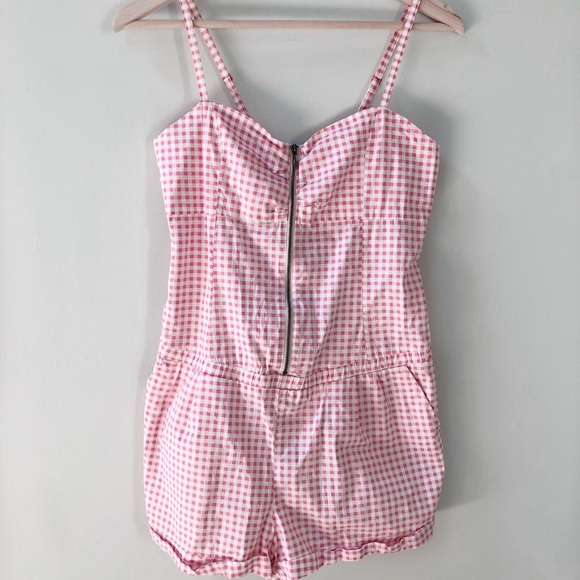 pink gingham romper